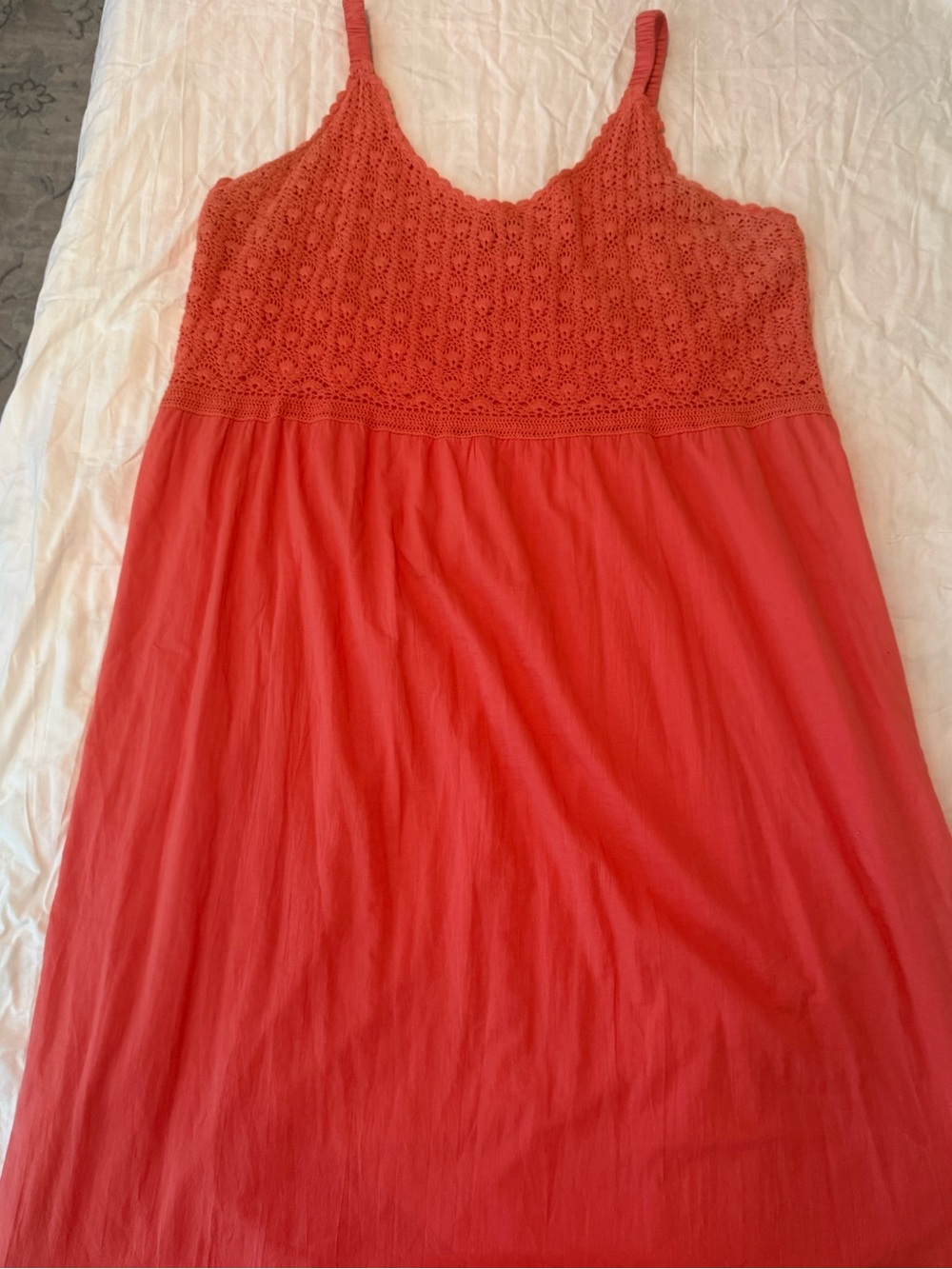 Crocheted bodice coral Ulla Popkin Hopkins, 100% cotton dress  n21